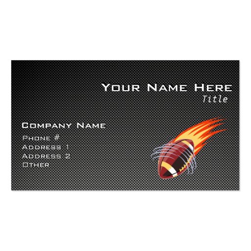 Carbon Fiber look Flaming Football Business Card Template (front side)