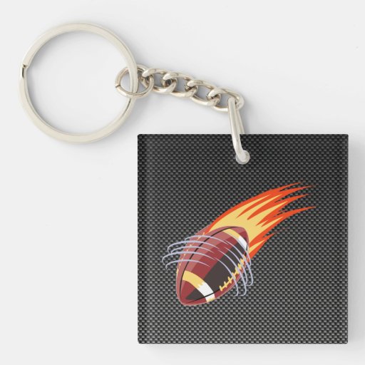 Carbon Fiber look Flaming Football Square Acrylic Key Chains