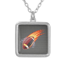 Carbon Fiber look Flaming Football Personalized Necklace