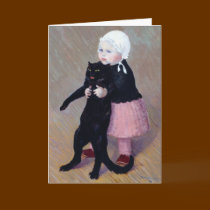 Card:   A Small Girl with A Cat by Steinlen