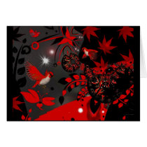 Card Asian Red Birds