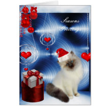 Card Christmas Fluffy White Grey Cat