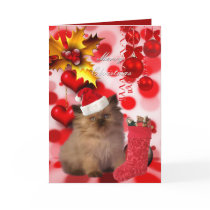 Card Christmas Xmas Cat Hat Hearts