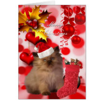 Card Christmas Xmas Cat Hat Hearts