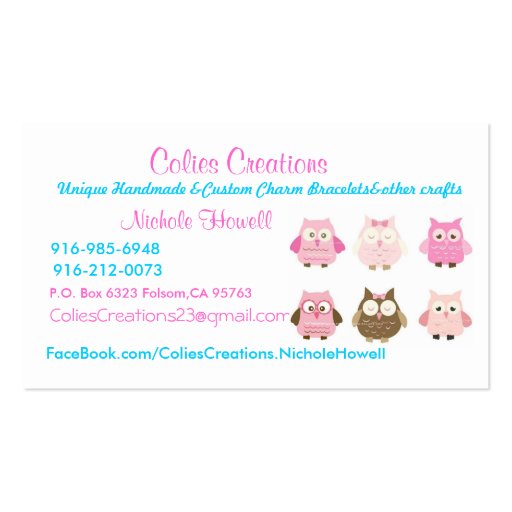 card, Colies Creations, Unique Handmade &Custom... Business Card Templates (front side)