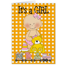 Card It's A Girl New Baby Announcement 2D