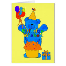 Card Kid's Boys Happy Birthday Bear Cake Balloons