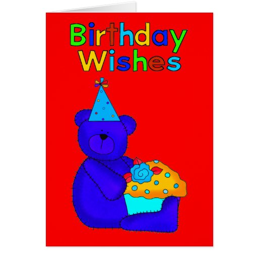 Card Kid's Boys Happy Birthday Wishes Bear Cake 2 Greeting Cards ...