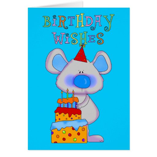 Card Kid's Boys Happy Birthday Wishes Mouse Cake | Zazzle