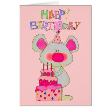 Card Kid's Girls Happy Birthday Mouse Cake