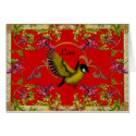 Card Love Bird Flowers Red