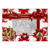 Card Merry Xmas Add Photo Red White Christmas
