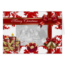 Card Merry Xmas Add Photo Red White Christmas