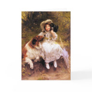 Card or Invitation: Pet Collie Dog, Girl and Cat card
