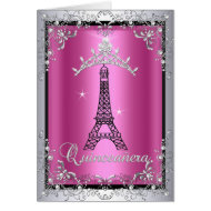 Card Quinceanera Pink Silver Tiara Eiffel Tower