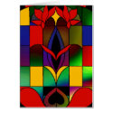 Card Vintage Art Stained Glass Window Red