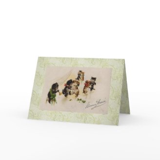 Card-Vintage Christmas Cats Dogs Dancing