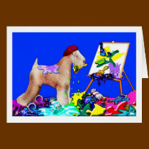Card:  Wheaten Terrier Artist  (Blue Bkgd)