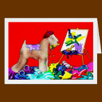 Card:  Wheaten Terrier Artist  (Red Bkgd)