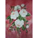 White roses on red background