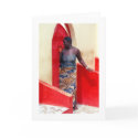 Card, "Woman at Red Door"