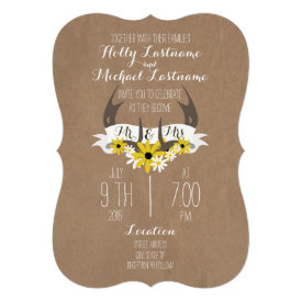 Cardboard Inspired Antlers   Wildflowers Wedding Personalized Invitations
