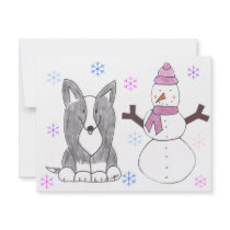 Cardigan Welsh Corgi Black & Snowman invitations