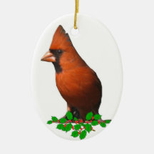 Cardinal and Holly Ornaments