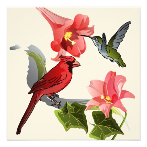 Cardinal and Hummingbird with Lilies and Ivy Personalized Invitations