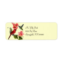 Cardinal and Hummingbird with Pink Lilies and Ivy Custom Return Address Label