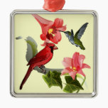 Cardinal and Hummingbird with Pink Lilies and Ivy ornaments