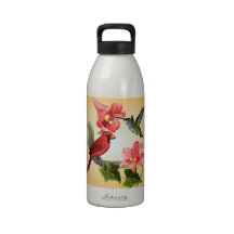 Cardinal and Hummingbird with Pink Lily and Ivy Drinking Bottle