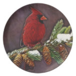 Cardinal and Pinecones Dinner Plate