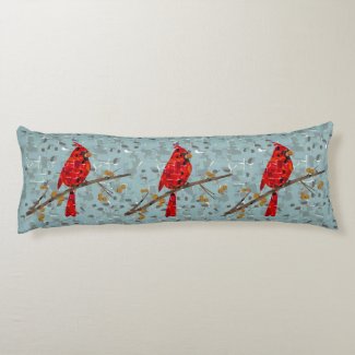 Cardinal Bird on a branch collage Body Pillow