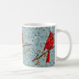 Cardinal Bird on a branch collage Classic White Coffee Mug
