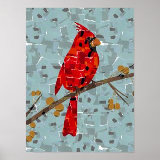 Cardinal Bird on a branch collage Poster
