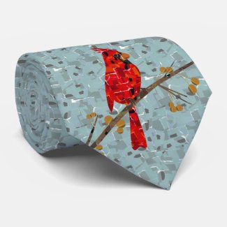 Cardinal Bird on a branch collage Tie
