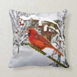 Cardinal Bird, Snow, Winter, Throw Pillow