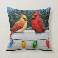 Cardinal Birds and Christmas Lights Pillows