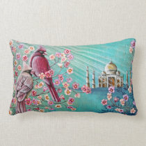 Cardinal Birds at Taj Mahal Pillow pillows