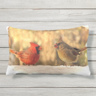 Cardinal Birds in Autumn Animal Outdoor Pillow