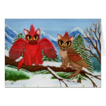 Cardinal Cats Winter Birds Fantasy Cat Art Card cards