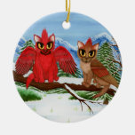 Cardinal Cats Winter Birds Fantasy Cat Art Ornamen ornaments