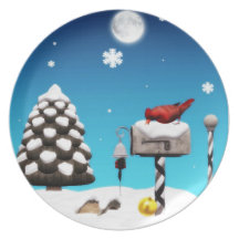 cardinal Christmas holiday plate
