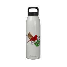 Cardinal Couple on a Branch Drinking Bottle