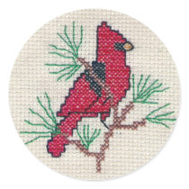Cardinal Cross Stitch Sticker