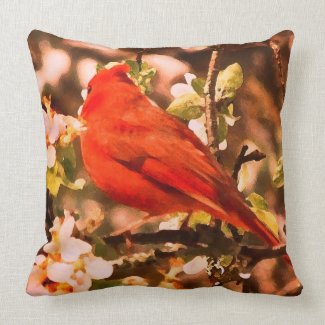 Cardinal in Apple Blossoms Throw Pillows