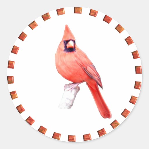 Cardinal in Circle Classic Round Sticker Zazzle