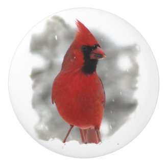 Cardinal in Snow Ceramic Knob