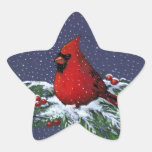 Cardinal in Snow: Christmas Star Sticker